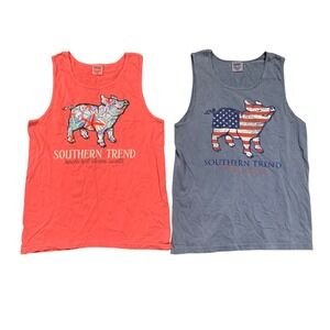 Southern Trend Graphic Tank Top Bundle Mens M Blue Coral Pig Patriotic Preppy